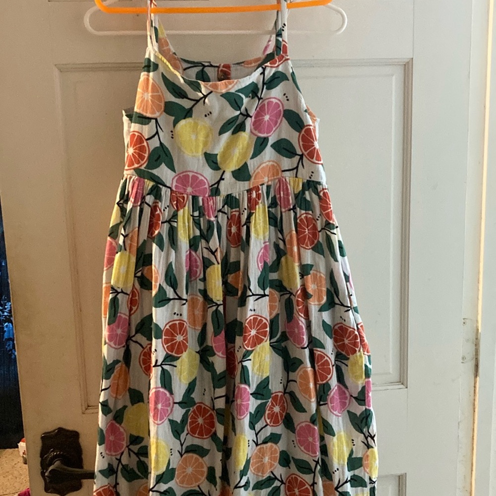 Hanna Andersson summer citrus fruit print maxi dress with pockets  size small